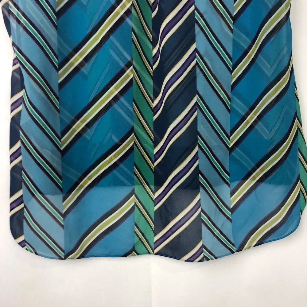 CAbi Blue Multi Diagonal Stripe Collared Sleeveless Blouse Size Medium - Picture 11 of 14